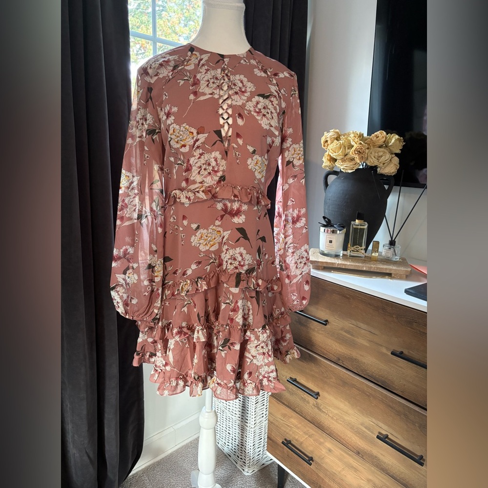 Bardot Pink Floral Long Sleeve Dress